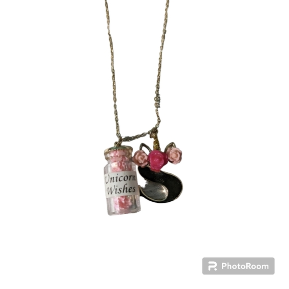 Letter 'S' and Bottled Charm Pendant Necklace. Gold/Pink - Picture 6 of 6